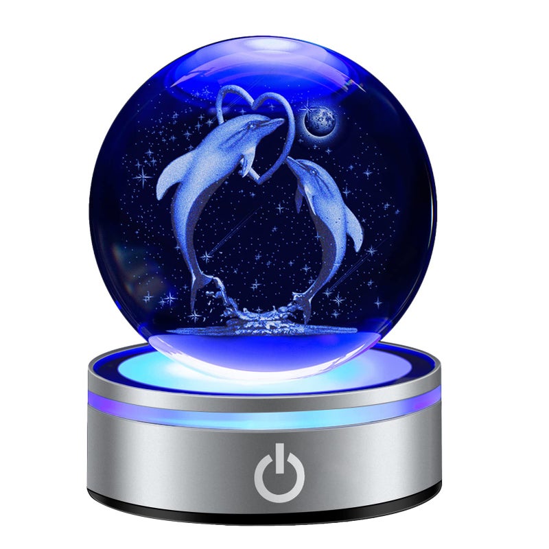 IFOLAINA 3D Dolphin Crystal Ball Night Lights Dolphin Lovers Gifts for Her Him Christmas Birthday Mothers Day Crystal Sphere Bedroom Decor - Image 1